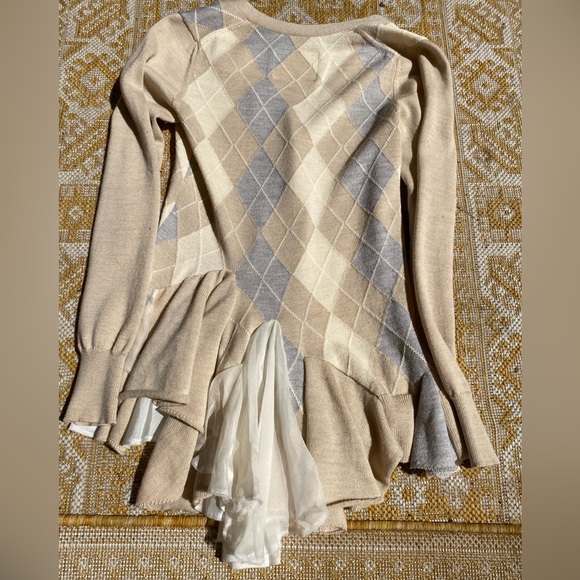 Authentic Sacai argyle ruffled cardigan cream grey - Picture 3 of 7